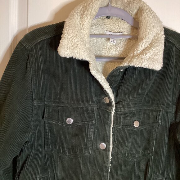Topshop Green Corduroy Bomber Jacket Sherpa Lined Size S - Picture 2 of 11